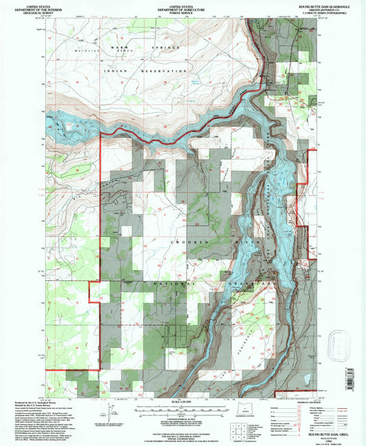 Classic USGS Round Butte Dam Oregon 7.5'x7.5' Topo Map Image