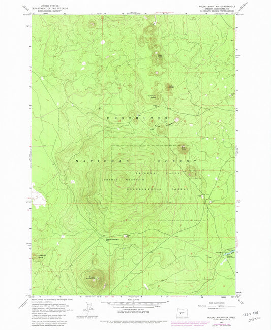 Classic USGS Round Mountain Oregon 7.5'x7.5' Topo Map Image