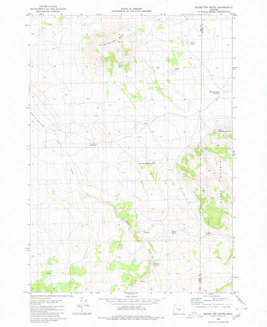 Classic USGS Round Top Butte Oregon 7.5'x7.5' Topo Map Image