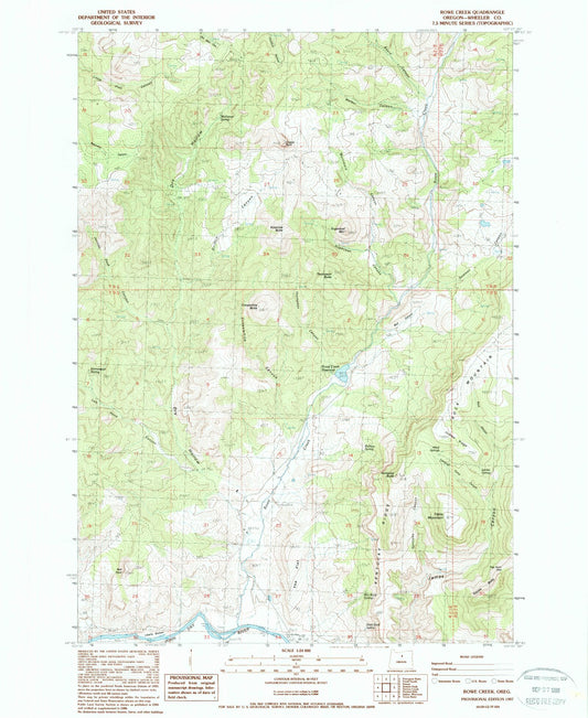 Classic USGS Rowe Creek Oregon 7.5'x7.5' Topo Map Image