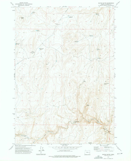 Classic USGS Rufino Butte Oregon 7.5'x7.5' Topo Map Image