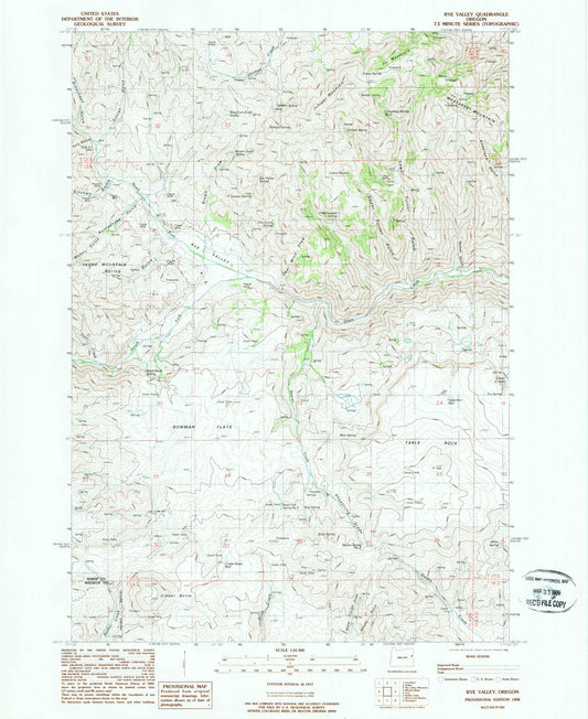 Classic USGS Rye Valley Oregon 7.5'x7.5' Topo Map Image