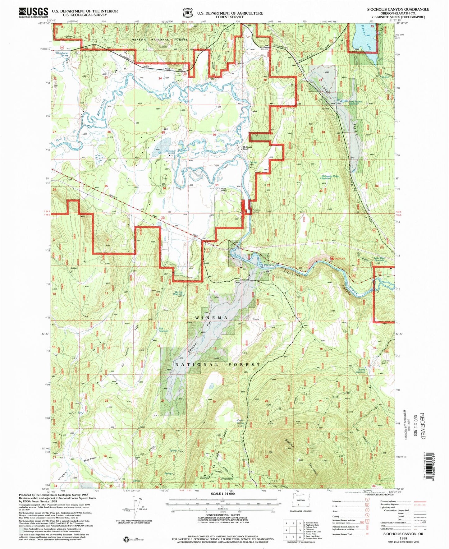 Classic USGS S'Ocholis Canyon Oregon 7.5'x7.5' Topo Map Image