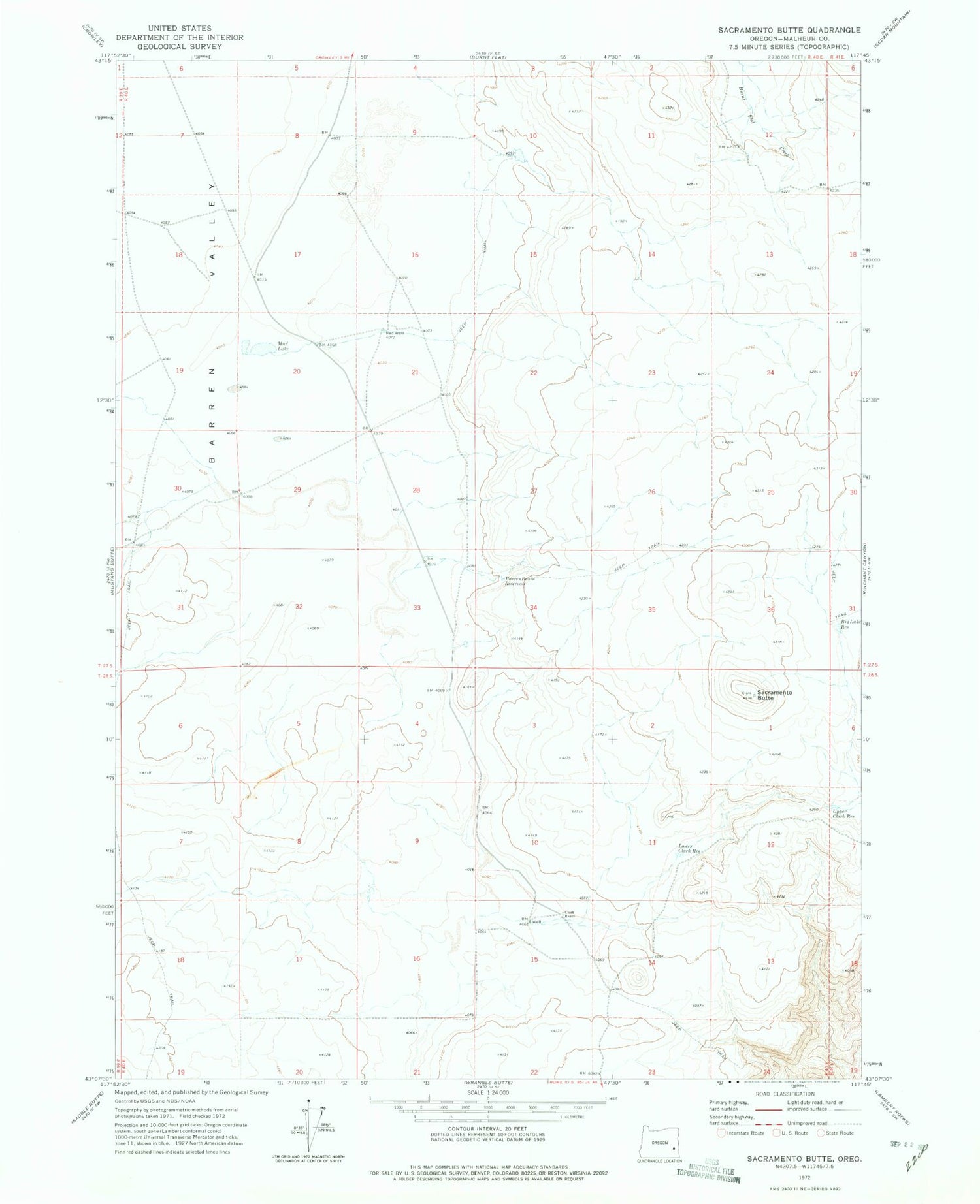 Classic USGS Sacramento Butte Oregon 7.5'x7.5' Topo Map Image