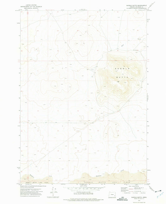 Classic USGS Saddle Butte Oregon 7.5'x7.5' Topo Map Image