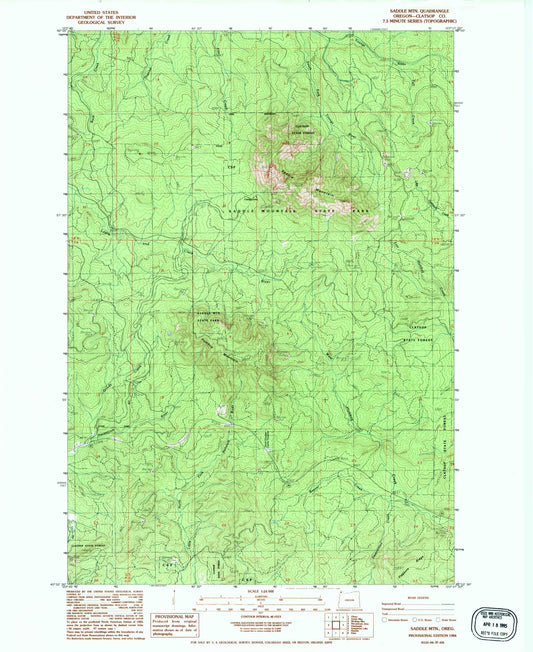 Classic USGS Saddle Mountain Oregon 7.5'x7.5' Topo Map Image