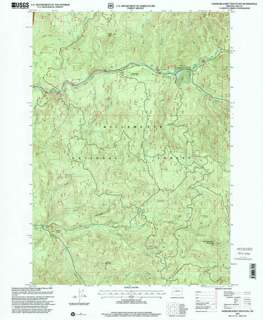 Classic USGS Saddleblanket Mountain Oregon 7.5'x7.5' Topo Map Image