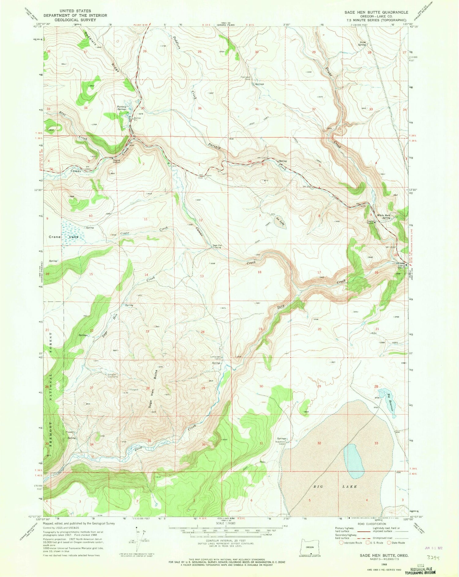 Classic USGS Sage Hen Butte Oregon 7.5'x7.5' Topo Map Image