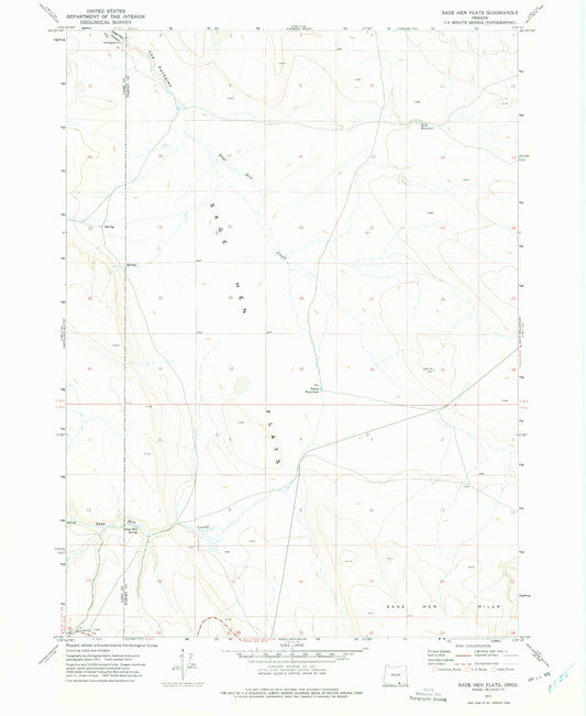 Classic USGS Sage Hen Flats Oregon 7.5'x7.5' Topo Map Image