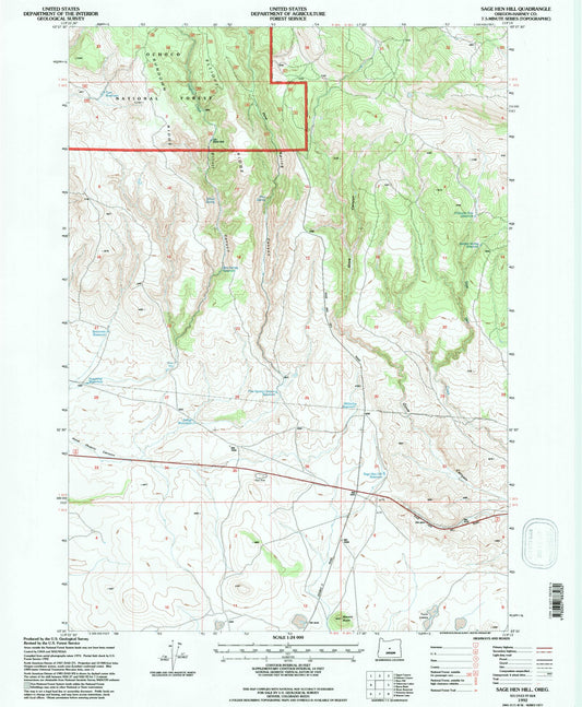 Classic USGS Sage Hen Hill Oregon 7.5'x7.5' Topo Map Image