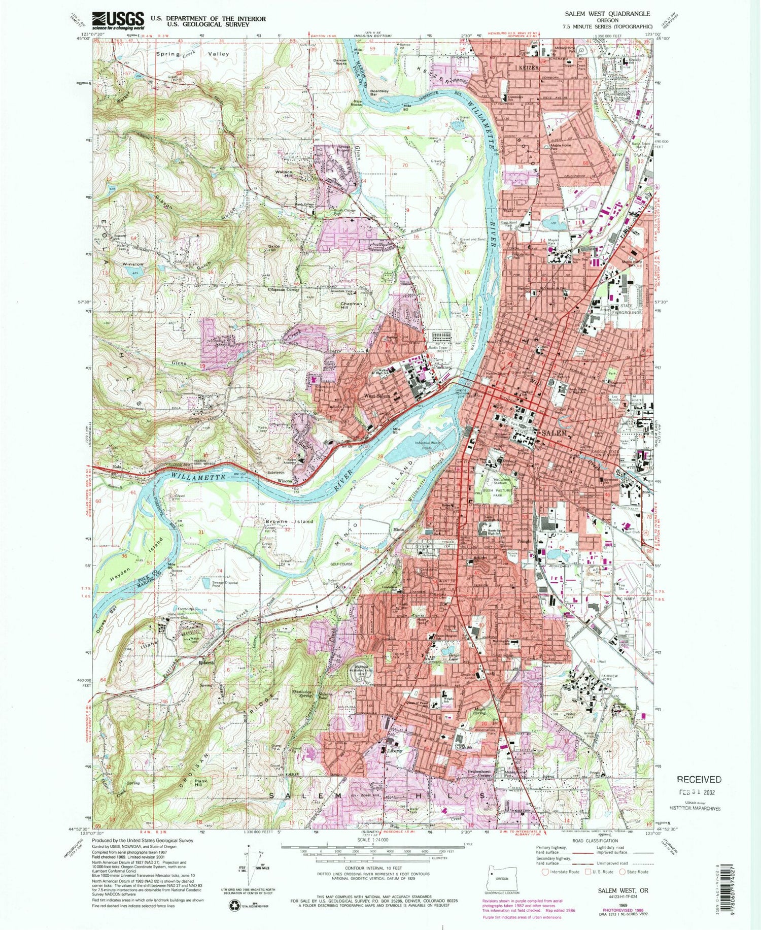 Classic USGS Salem West Oregon 7.5'x7.5' Topo Map Image