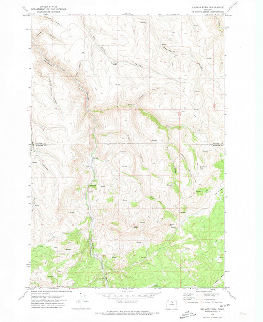 Classic USGS Salmon Fork Oregon 7.5'x7.5' Topo Map Image