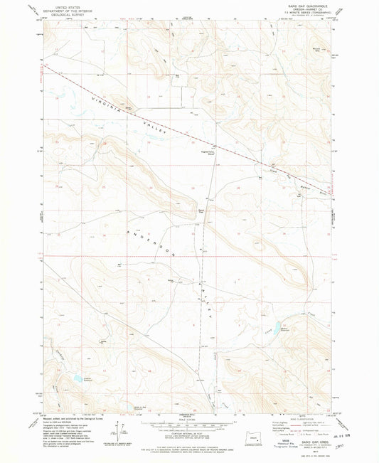 Classic USGS Sand Gap Oregon 7.5'x7.5' Topo Map Image