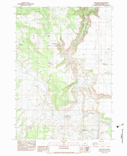 Classic USGS Sand Hollow Oregon 7.5'x7.5' Topo Map Image