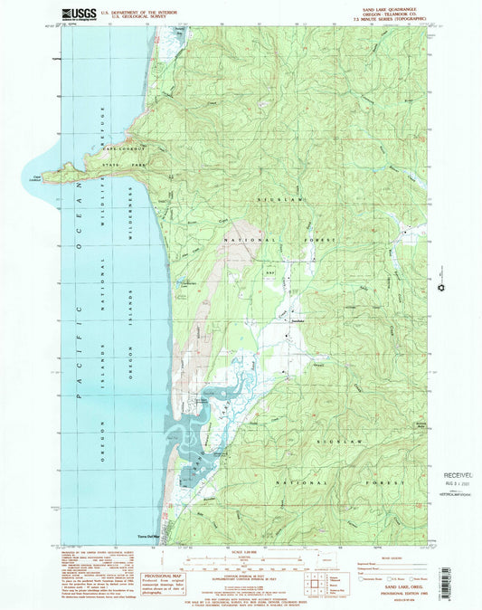 Classic USGS Sand Lake Oregon 7.5'x7.5' Topo Map Image