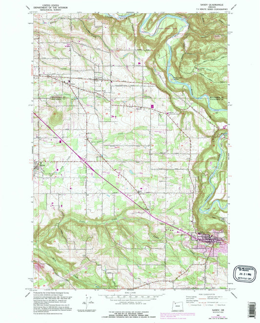 Classic USGS Sandy Oregon 7.5'x7.5' Topo Map Image