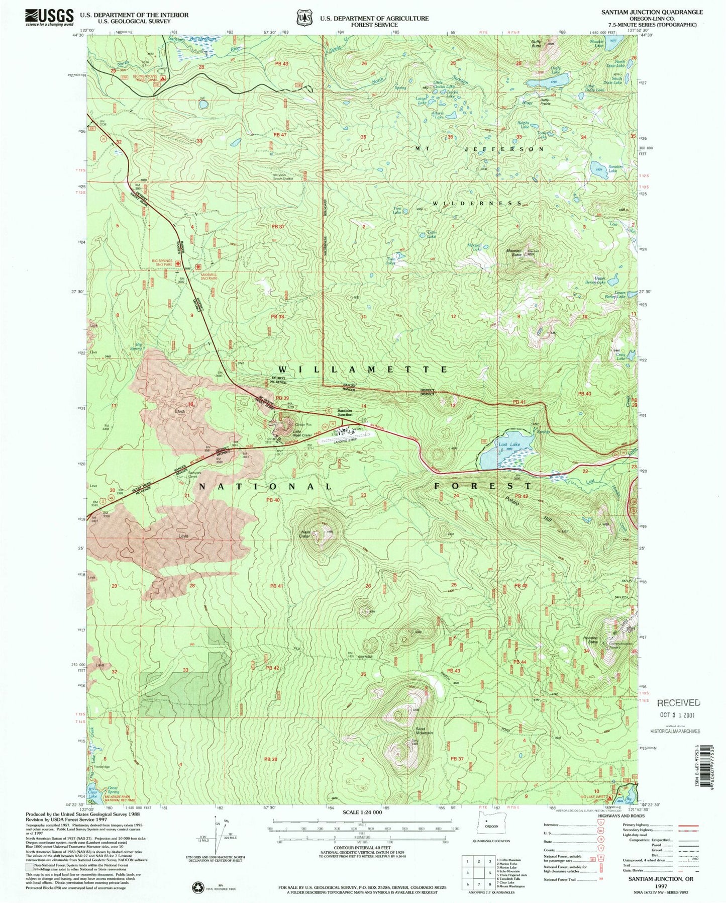Classic USGS Santiam Junction Oregon 7.5'x7.5' Topo Map Image