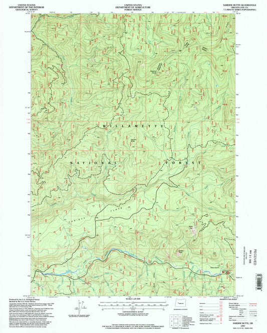 Classic USGS Sardine Butte Oregon 7.5'x7.5' Topo Map Image