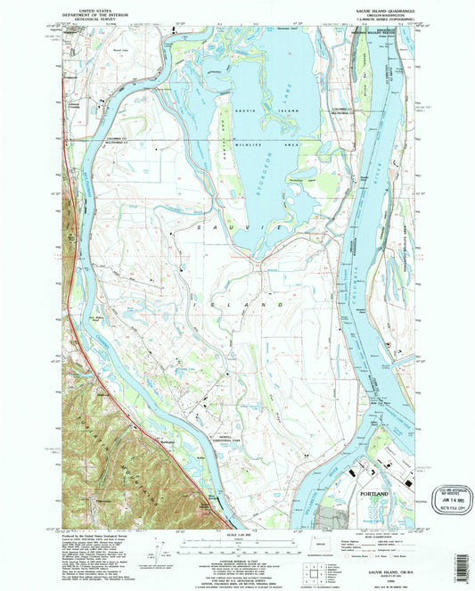 Classic USGS Sauvie Island Oregon 7.5'x7.5' Topo Map Image