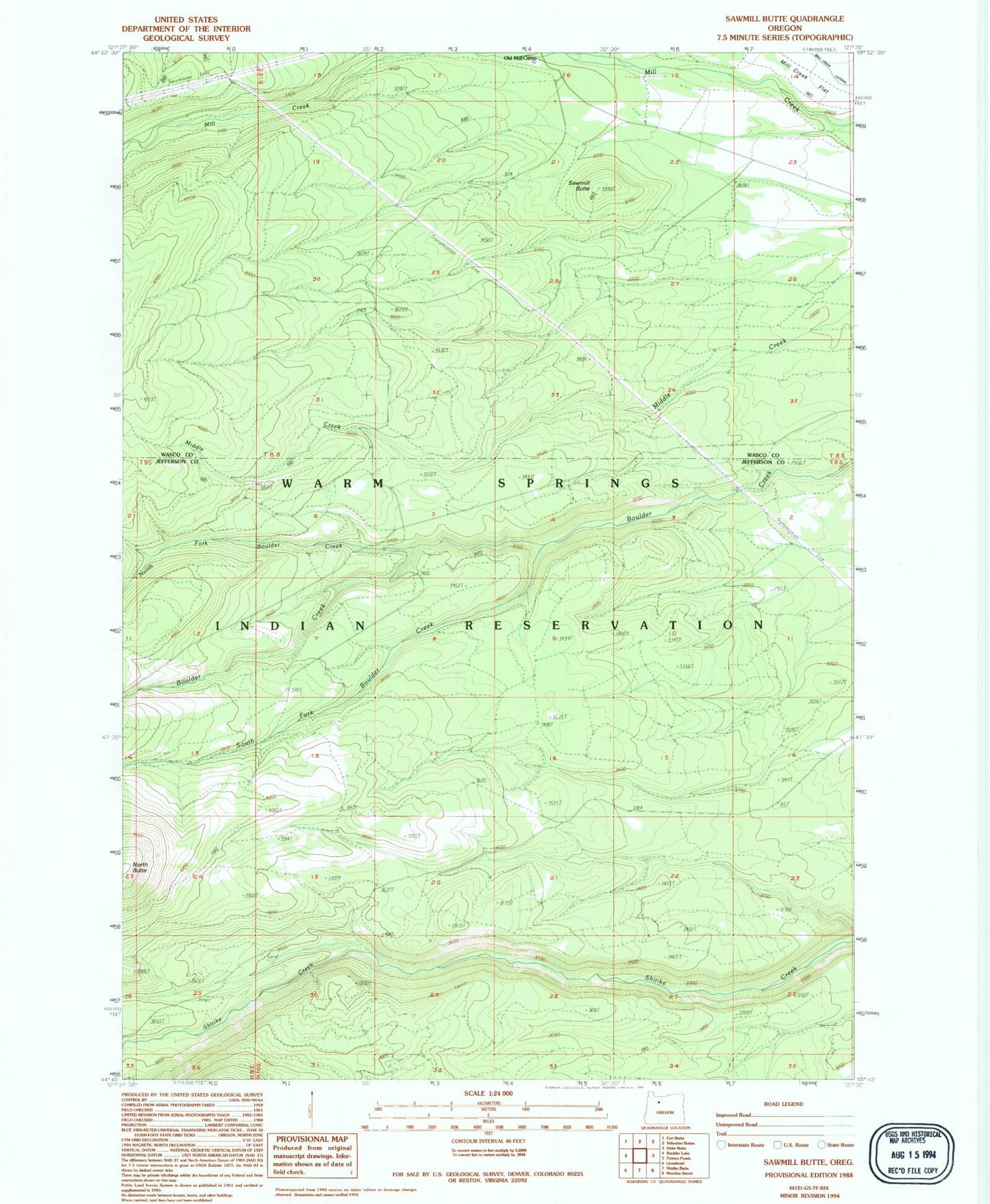 Classic USGS Sawmill Butte Oregon 7.5'x7.5' Topo Map Image