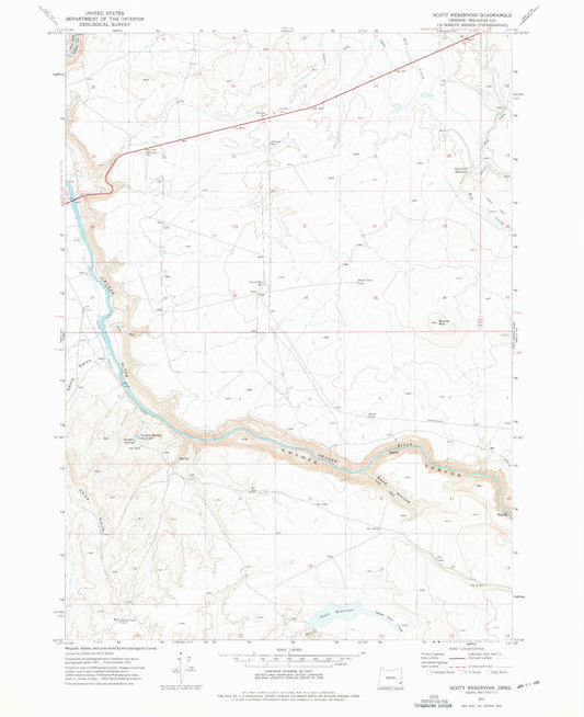 Classic USGS Scott Reservoir Oregon 7.5'x7.5' Topo Map Image