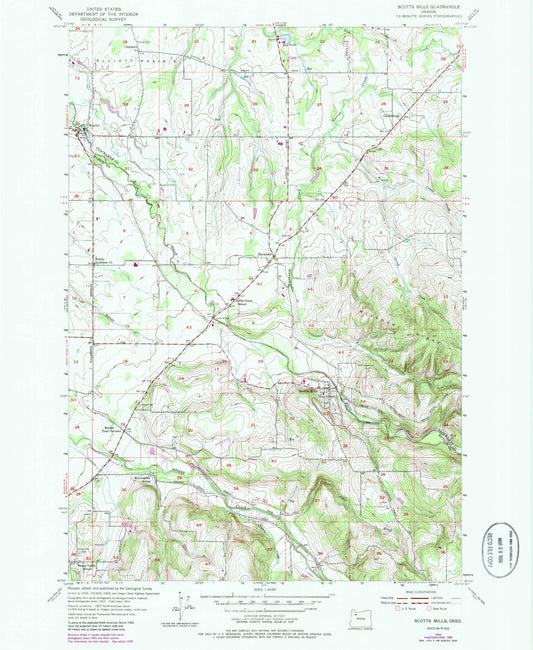 Classic USGS Scotts Mills Oregon 7.5'x7.5' Topo Map Image