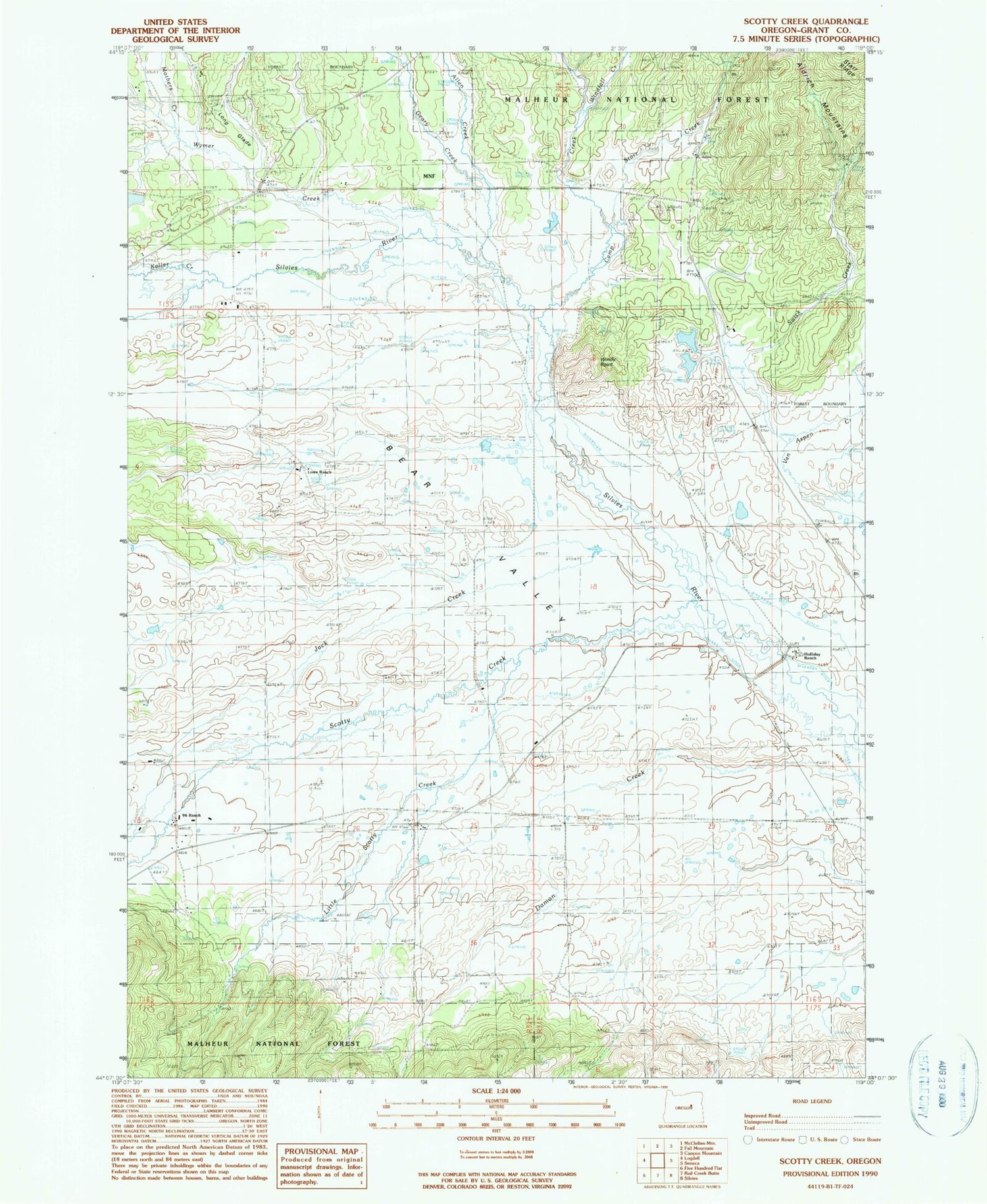 Classic USGS Scotty Creek Oregon 7.5'x7.5' Topo Map Image