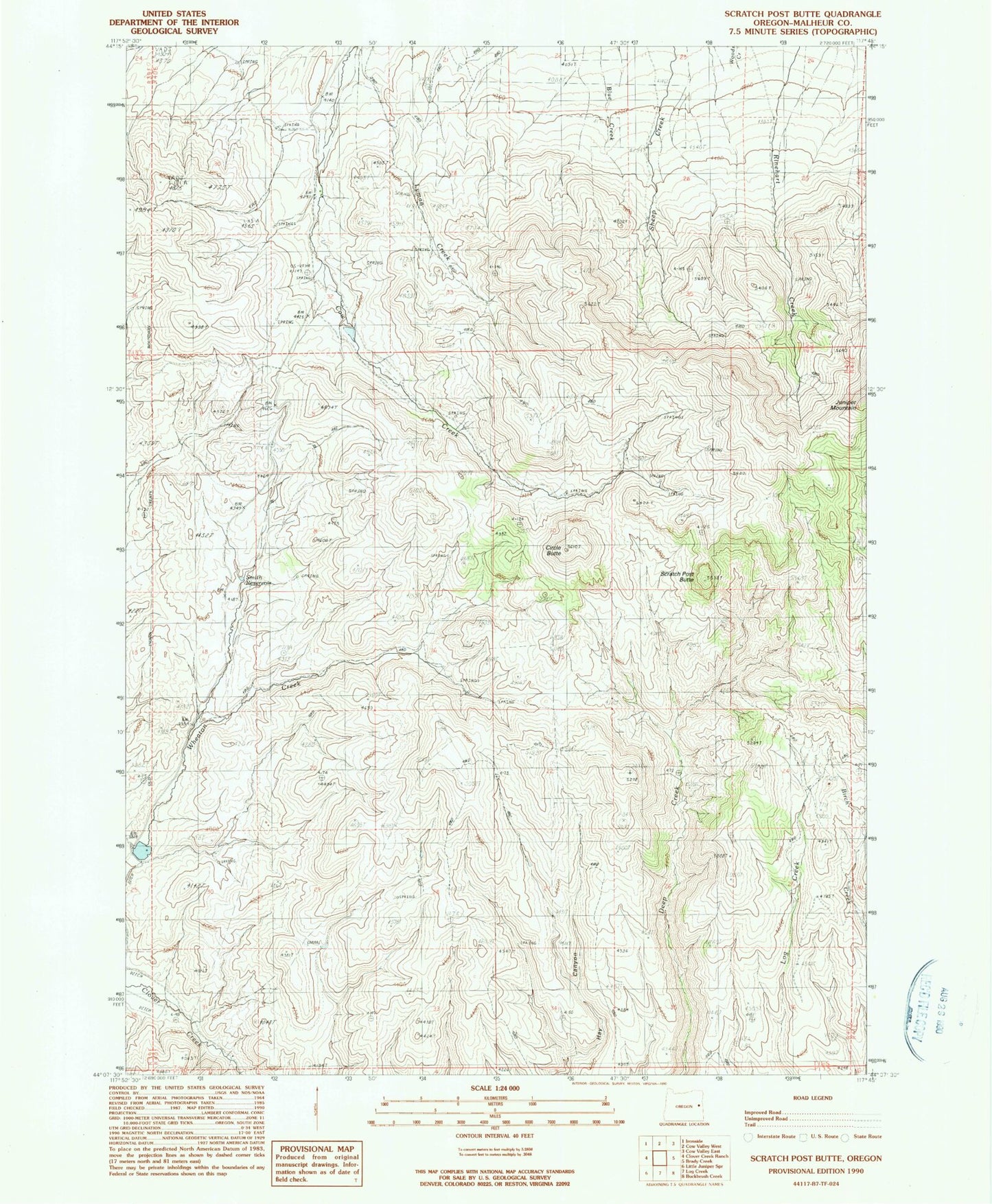 Classic USGS Scratch Post Butte Oregon 7.5'x7.5' Topo Map Image