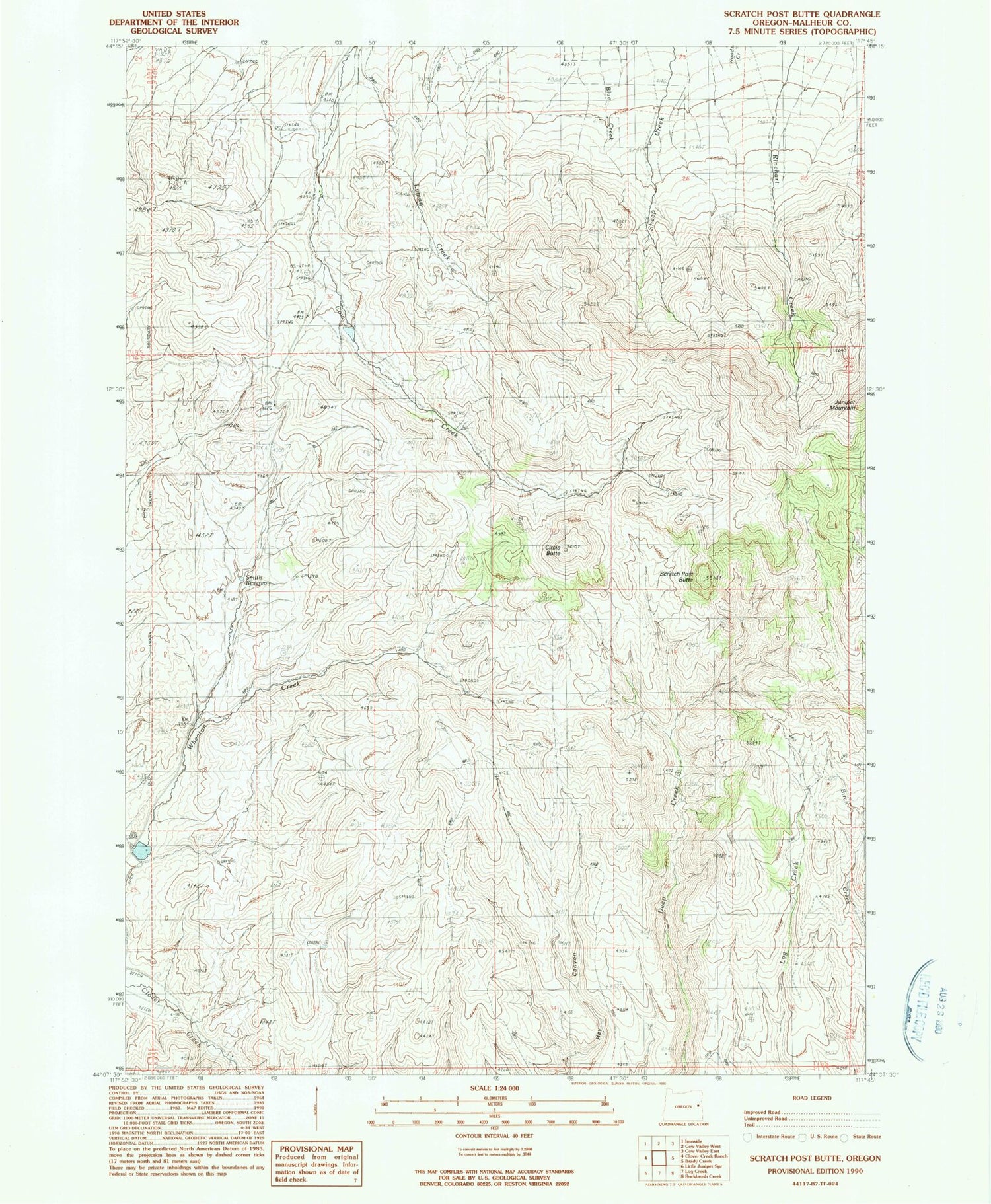 Classic USGS Scratch Post Butte Oregon 7.5'x7.5' Topo Map Image