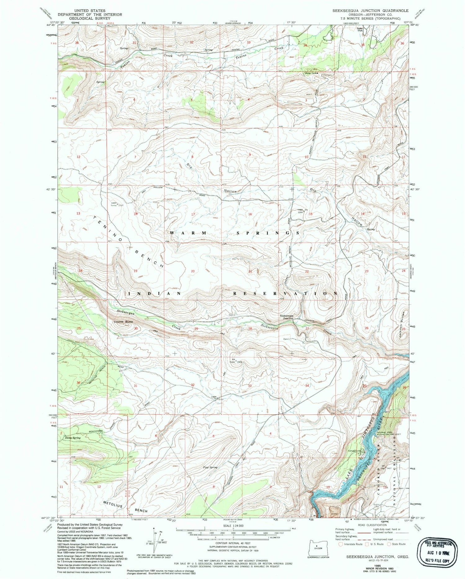 Classic USGS Seekseequa Junction Oregon 7.5'x7.5' Topo Map Image