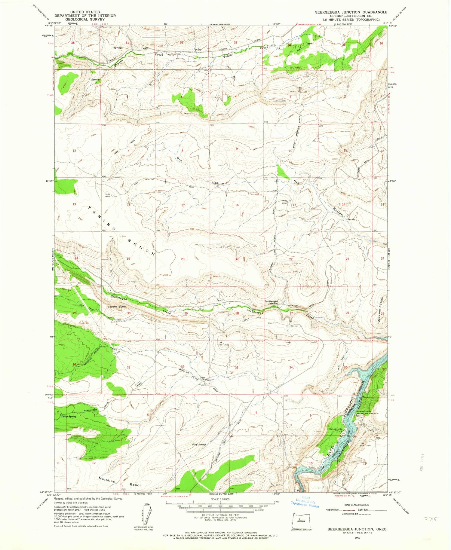 Classic USGS Seekseequa Junction Oregon 7.5'x7.5' Topo Map Image