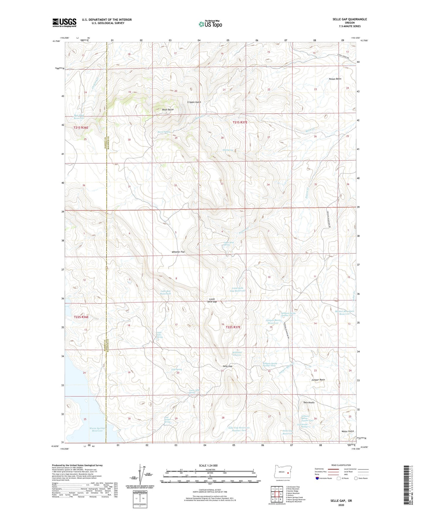 Selle Gap Oregon US Topo Map Image
