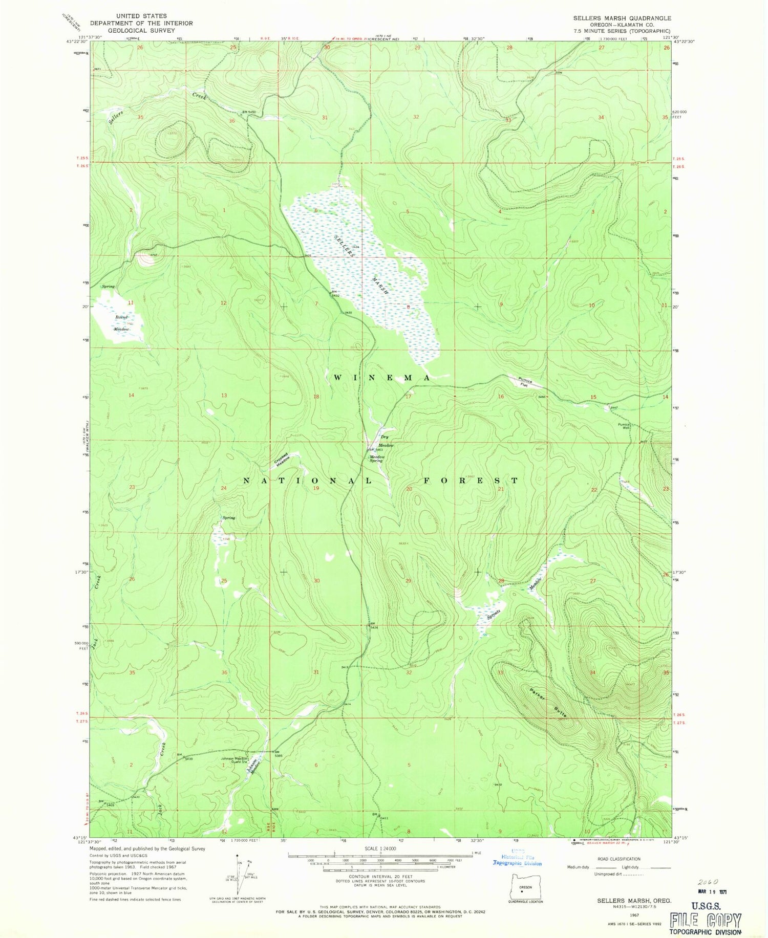 Classic USGS Sellers Marsh Oregon 7.5'x7.5' Topo Map Image