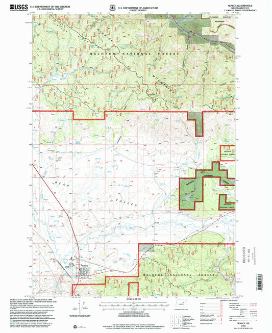 Classic USGS Seneca Oregon 7.5'x7.5' Topo Map Image