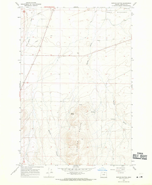 Classic USGS Service Buttes Oregon 7.5'x7.5' Topo Map Image