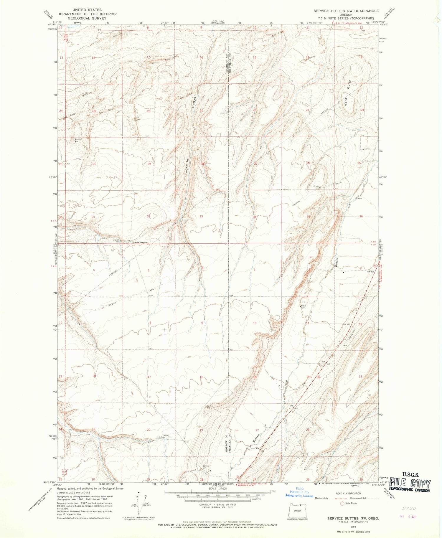 Classic USGS Ward Butte Oregon 7.5'x7.5' Topo Map Image