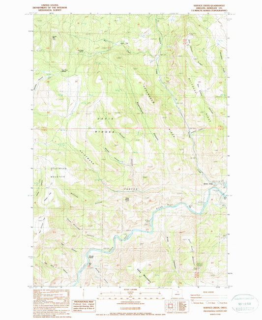 Classic USGS Service Creek Oregon 7.5'x7.5' Topo Map Image