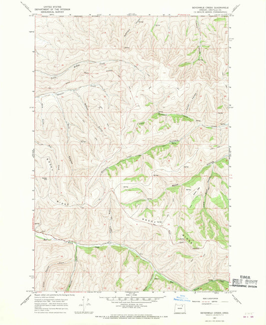 Classic USGS Sevenmile Creek Oregon 7.5'x7.5' Topo Map Image