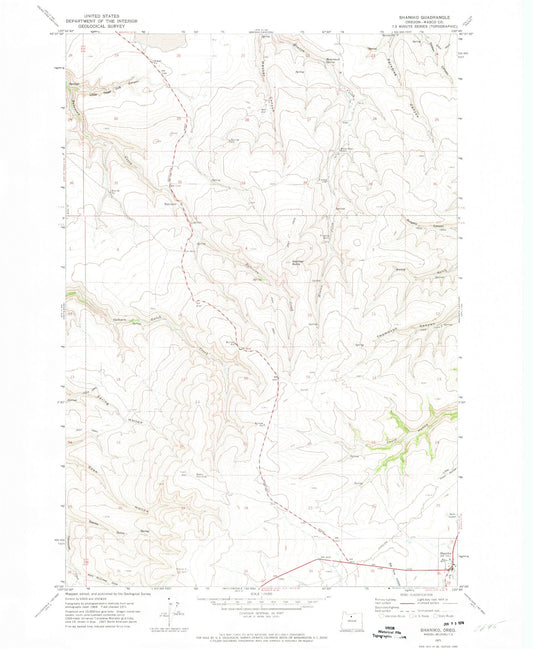Classic USGS Shaniko Oregon 7.5'x7.5' Topo Map Image