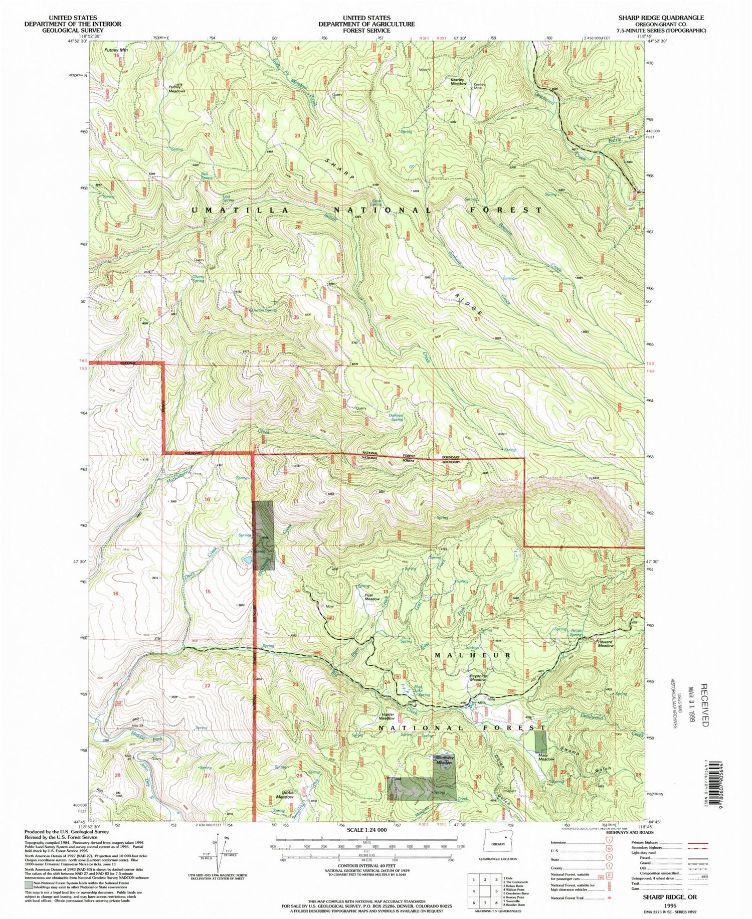 Classic USGS Sharp Ridge Oregon 7.5'x7.5' Topo Map Image