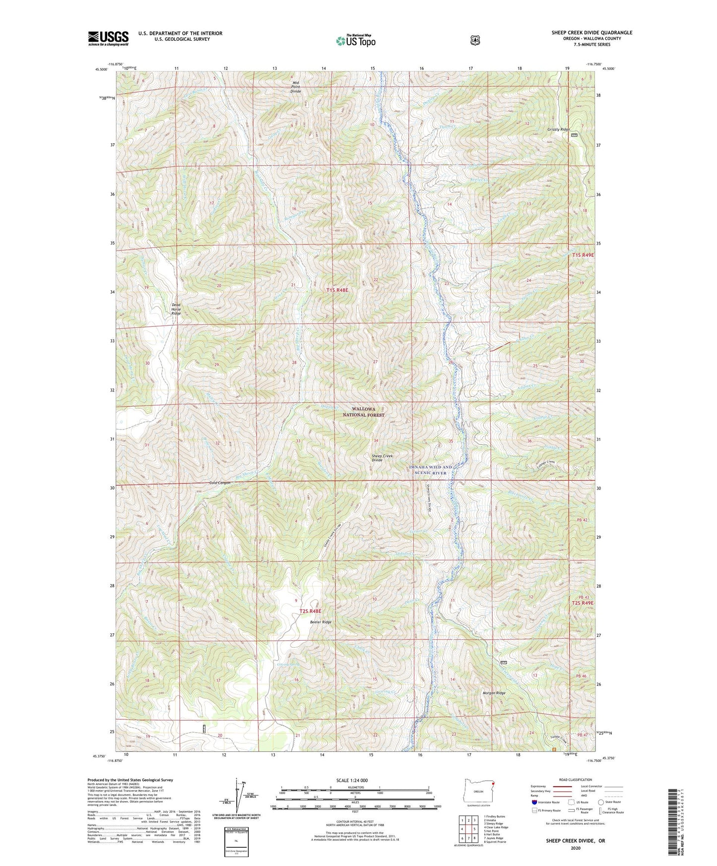 Sheep Creek Divide Oregon US Topo Map Image
