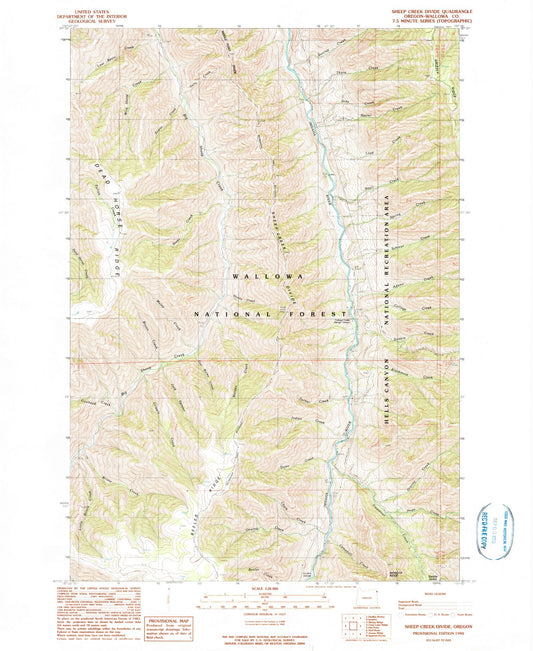 Classic USGS Sheep Creek Divide Oregon 7.5'x7.5' Topo Map Image