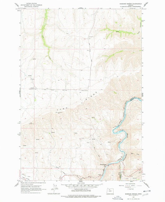 Classic USGS Sherars Bridge Oregon 7.5'x7.5' Topo Map Image