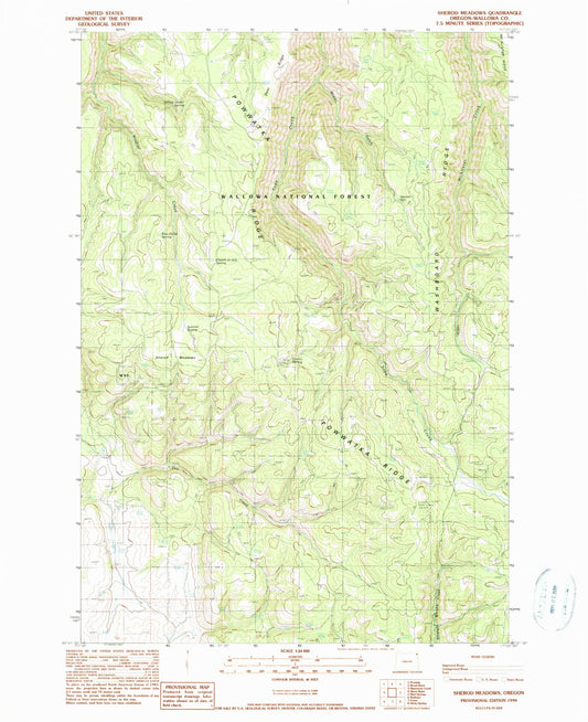 Classic USGS Sherod Meadows Oregon 7.5'x7.5' Topo Map Image