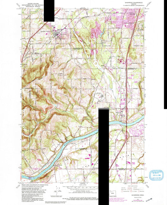 Classic USGS Sherwood Oregon 7.5'x7.5' Topo Map Image