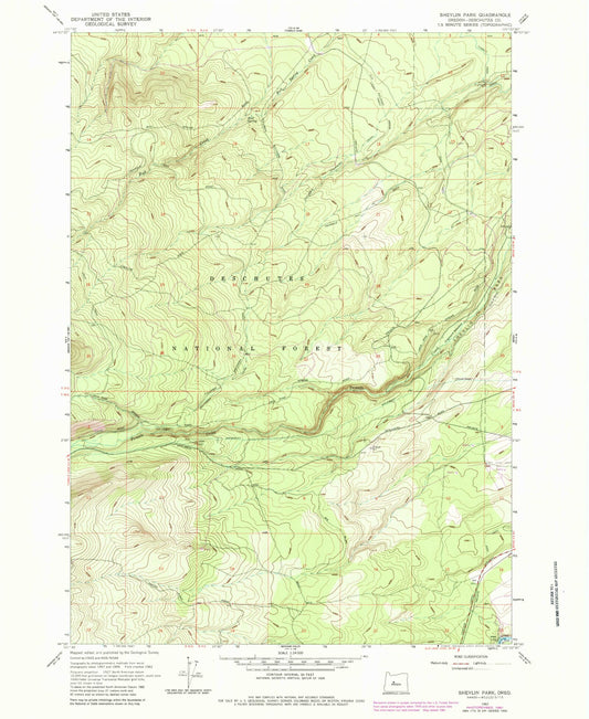 Classic USGS Shevlin Park Oregon 7.5'x7.5' Topo Map Image