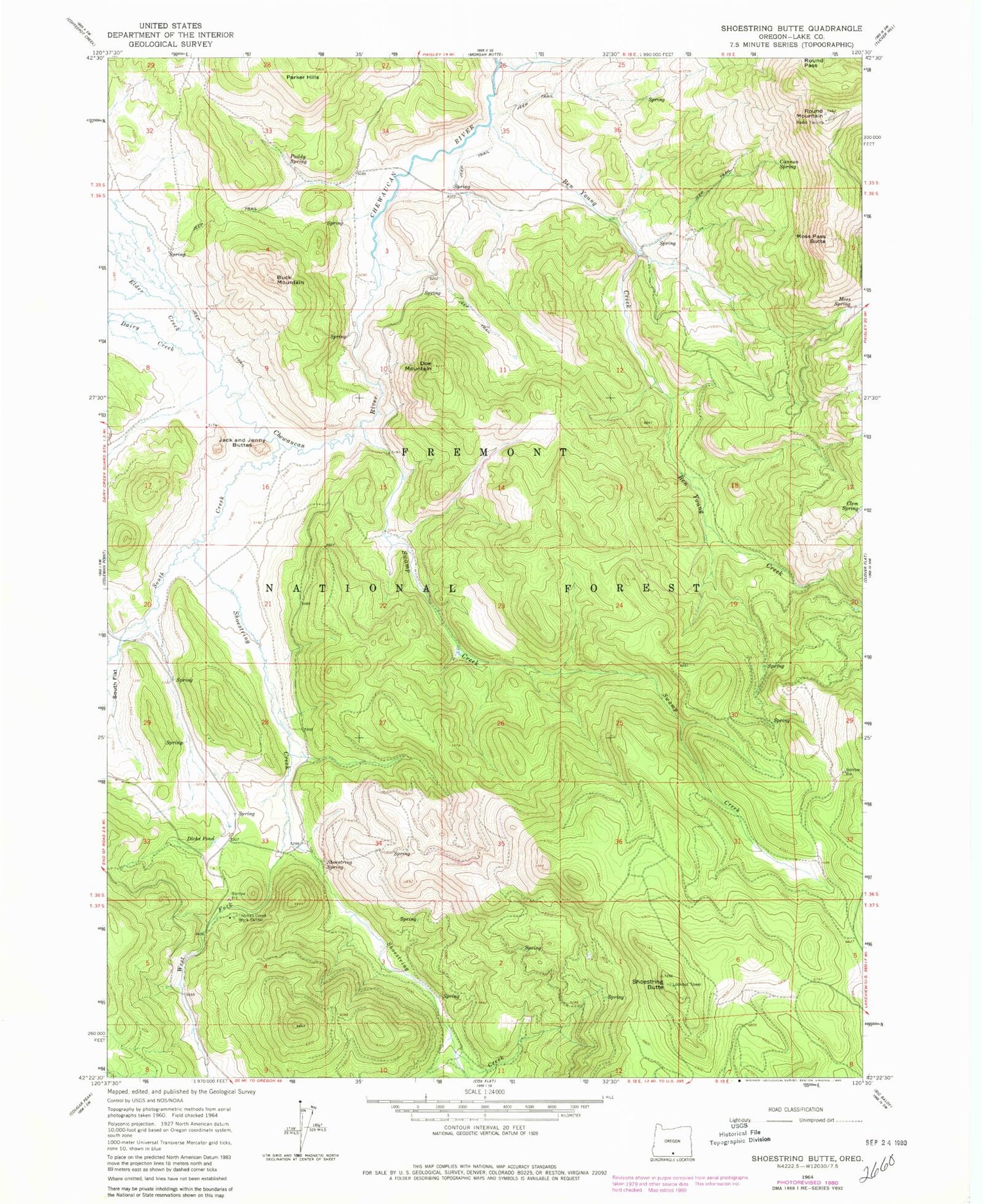 Classic USGS Shoestring Butte Oregon 7.5'x7.5' Topo Map Image