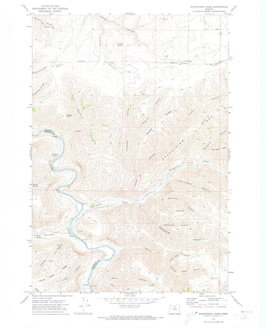 Classic USGS Shoestring Ridge Oregon 7.5'x7.5' Topo Map Image