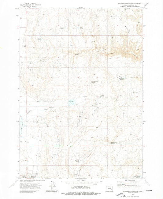 Classic USGS Shumway Reservoir Oregon 7.5'x7.5' Topo Map Image