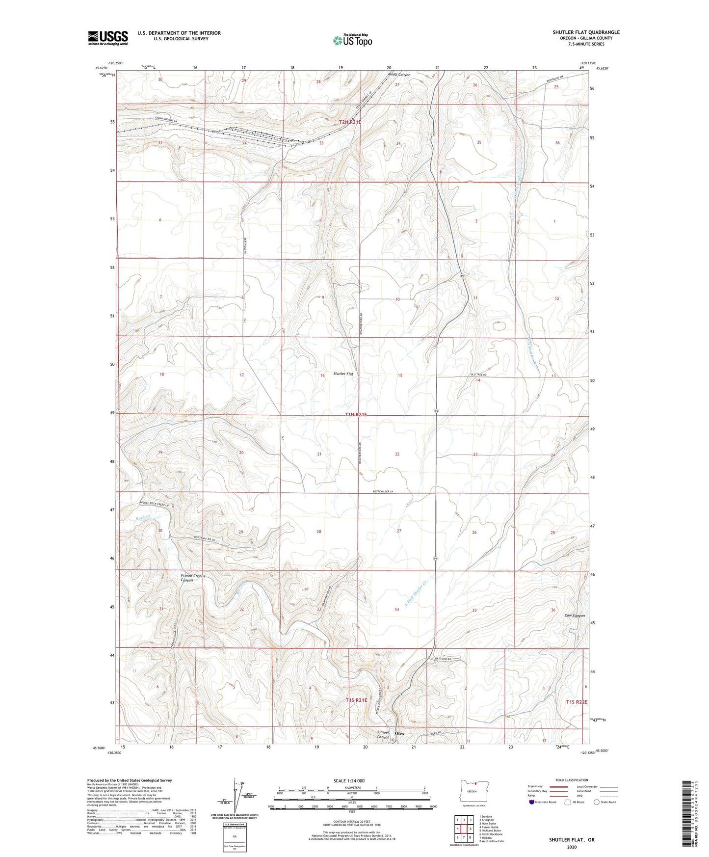 Shutler Flat Oregon US Topo Map Image
